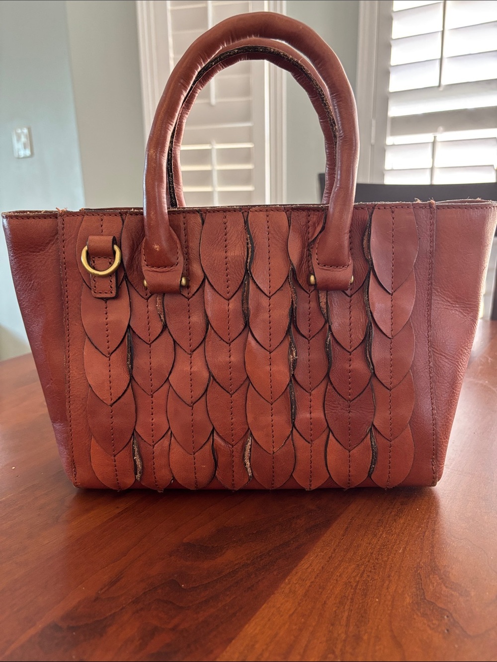 Patricia Nash Mariola Leather Satchel Cognac Brown Top Handle Crossbody Bag